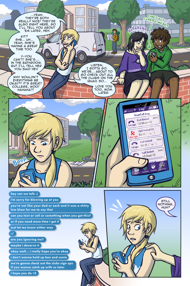 'look Sonia, I'm not saying TrueCorp's giant floating holo-texts aren't cool, but it'd be neat to be able to turn that feature off sometimes' True Colors 3-1: Catch Up