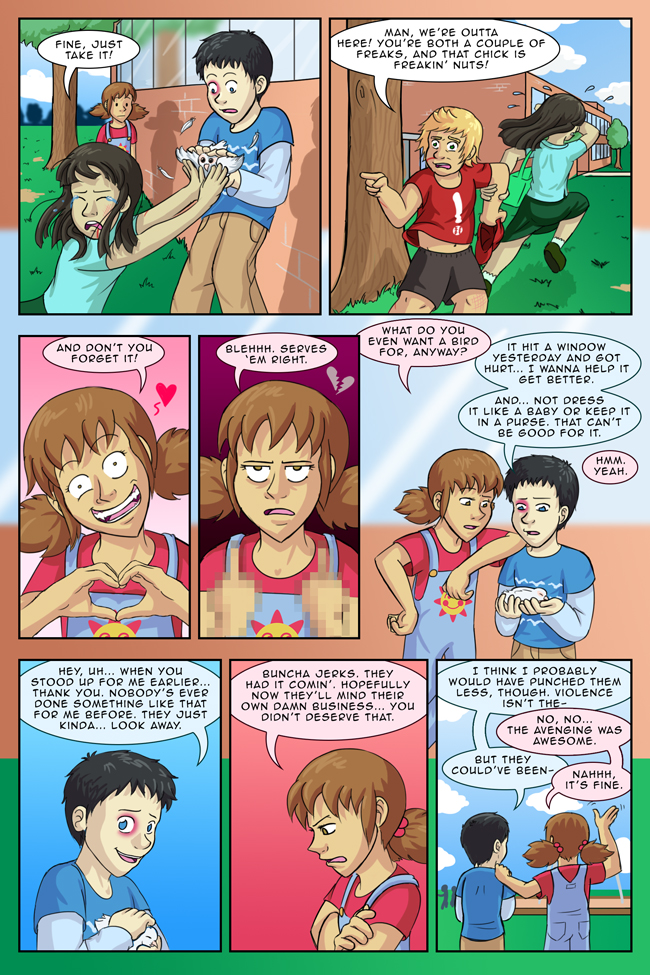 'But why would I need to punch people when pretty soon I'm going to have a trained attack bird to defend me?' True Colors i-16: Couple of Freaks