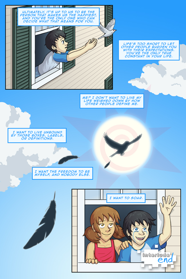 And then Mr. Featherpants flew SO high that he became a Sun God. True Colors i-21: Soar